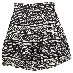 Francis Benedict Midi Skirt Black Cream Tribal African Wax Print Flare Size L